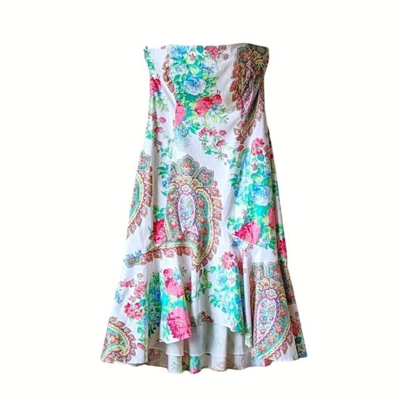 Shoshanna Strapless‎ Dress Paisley Hi Lo Ruffle Hem Day Dress NWT sz 6